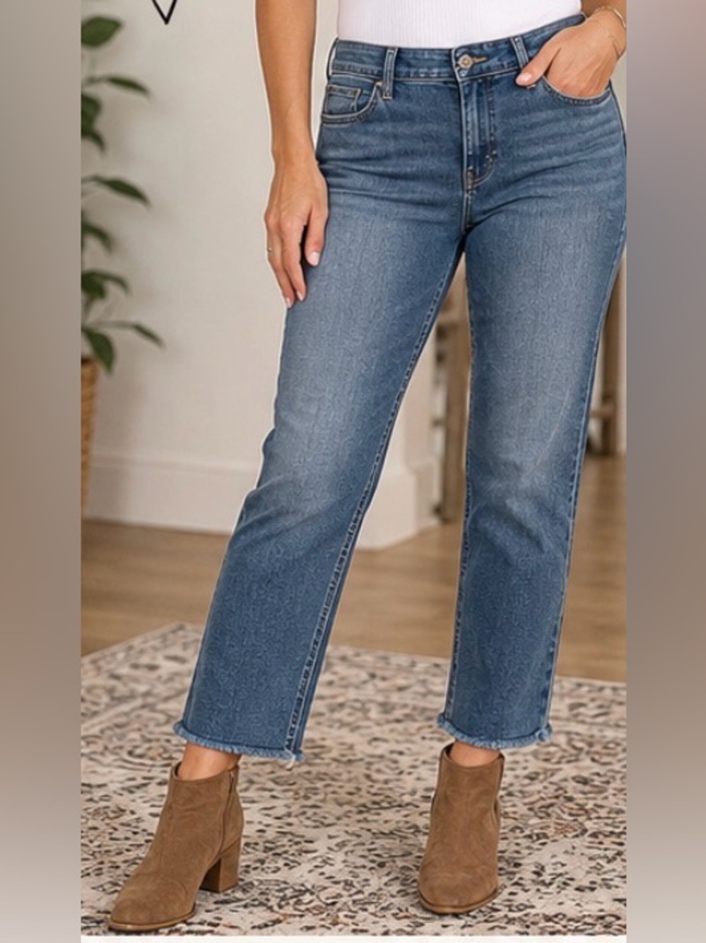 18” w Democracy "Ab"solution Straight Leg Jeans Blue Waist 14